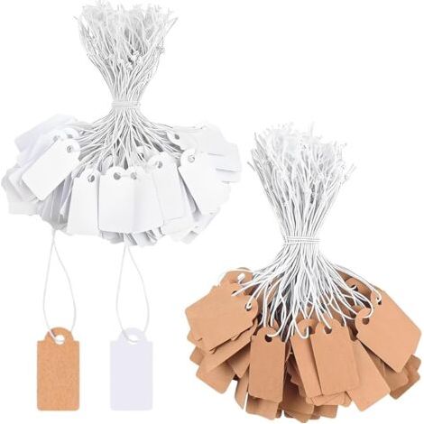 Pack of 200 small price tags with elastic band - 26 x 13 mm - hanging tags for jewelry, gifts, Christmas (white and brown)--DTEKGAZ (1/5)