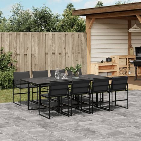Ensemble à manger de jardin avec coussins 9 pcs-Salon de jardin noir textilène 120616 (1/5)
