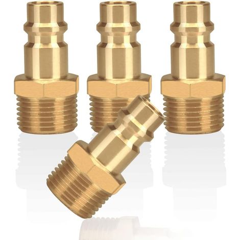 Acoplamiento de aire comprimido de 4 piezas con rosca externa de 3/8" macho de latón, tapón de acoplamiento de 3/8", conector de manguera, conector de válvula, tapón roscado (1/4)