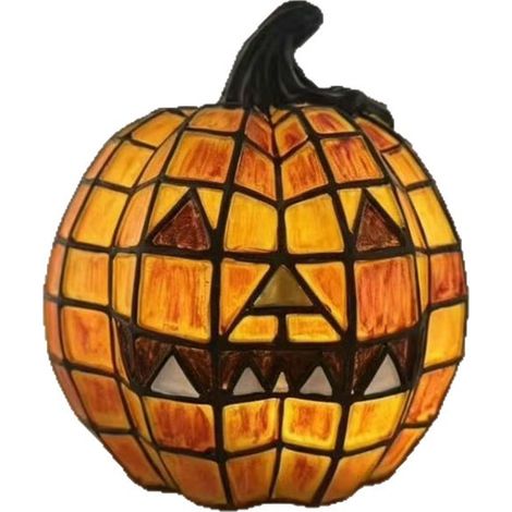 Lampe citrouille Halloween en vitrail mosaïque, décoration lumineuse d'intérieur 20×14×28cm (1/4)