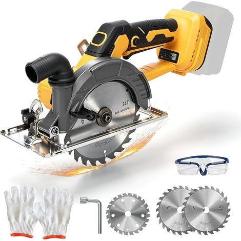 6 Inch Cordless Circular Saw Compatible with 18/20V 6300RPM Brushless with 3 Blades 150mm and 125mm, Cutting Depth 50mm, 0-45° Bevel for Wood Cutting (1/5)
