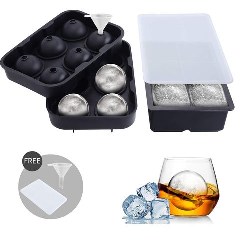 Moule À Glace - Silicone Alimentaire - Pour Whisky Et Cocktails - 2 Pièces - Carré Et Sphérique - 6 Cubes 5 Cm + 6 Boules 4 Cm (1/5)