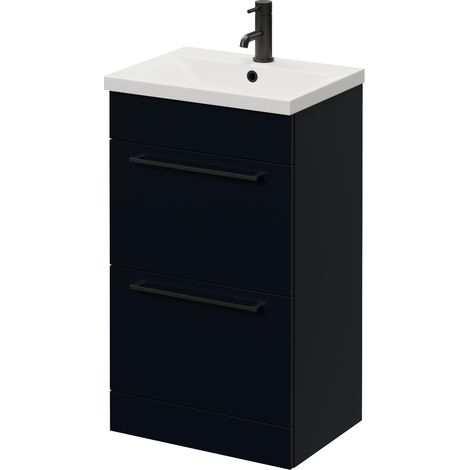 Napoli 390 Deep Blue 500mm 2 Drawer Vanity Unit with Glide Basin - 500mm - Matt Black 320mm Handle