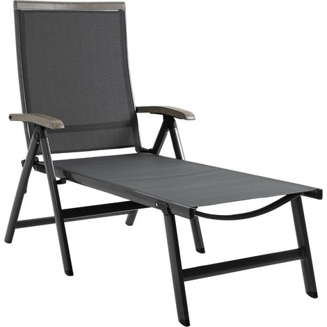 Outdoor Folding Sun Lounger, 5-Position Adjustable Chaise Lounge Chair with Aluminium Frame for Patio, Pool and Garden, Grey (1/5)