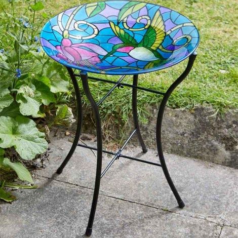Smart Garden Hummingbird Stained Glass Wild Bird Bath Garden Decor (1/2)
