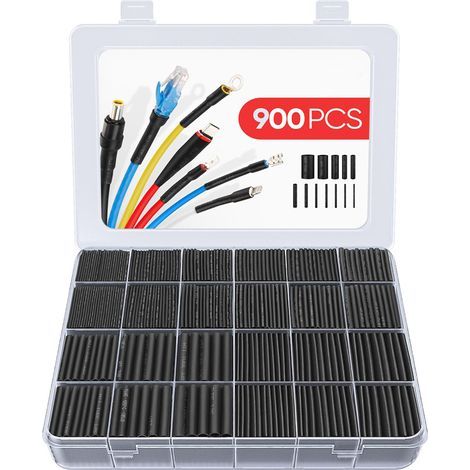 Gaine Thermoretractable Noire 900pcs Gaine Thermorétractable Gaine Thermo Manchon Thermoretractable Gaines Retractable Termo-rétractable pour Fil Electrique de 12 Tailles 1 13 mm (1/5)