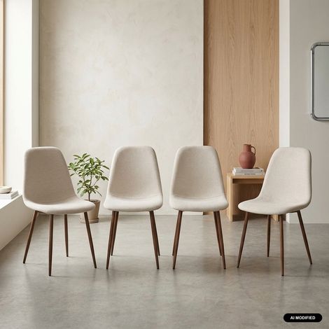 sweeek - Lot de 4 chaises décor bois teinte noyer et tissu beige - Vera (1/5)