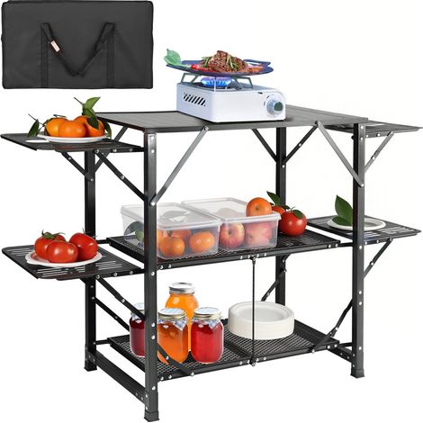Cuisine de Camping 126 x 46 x 81 cm Table de Camping Pliable Structure en Alu avec 4 Tables d'Appoint Meuble de Cuisine avec Sac de Transport Installation Facile pour Barbecue Pique-Nique Jardin (1/5)