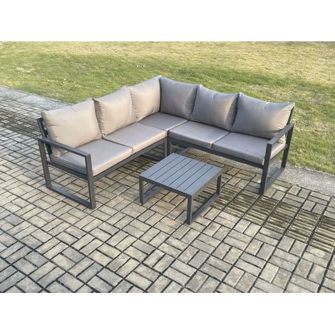 Fimous Outdoor Garden Furniture Set Aluminium Lounge Sofa Square Coffee Table Sets Indoor Conservatory Set Dark Grey (1/5)