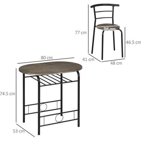 Ensemble bistrot Table à manger Table de cuisine avec chaises,1 table,2 chaises,80 cm x 53 cm x 74,5 cm,noir