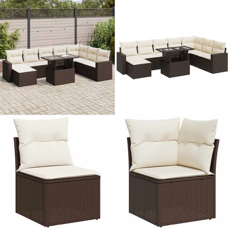 vidaXL Salon de jardin avec coussins 9 pcs marron résine tressée (1/5)