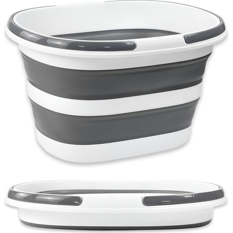 Panier à Linge Pliable 16L avec Poignées - Bassine Plastique et Silicone Peu Encombrant - Seau Pliable Multifonction pour Maison, Salle de Bain, Buanderie et Camping (Gris) (1/5)