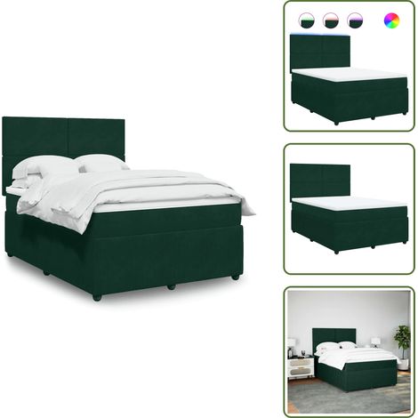 Testiera regolabile - vidaXL Giroletto a Molle con Materasso Verde Scuro 160x200 cm Velluto - Letto con materasso a molle