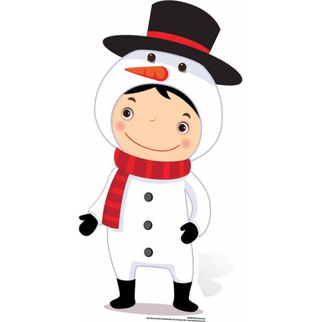 Figurine en carton enfant déguisé en Bonhomme de neige Haut 88 cm (1/4)