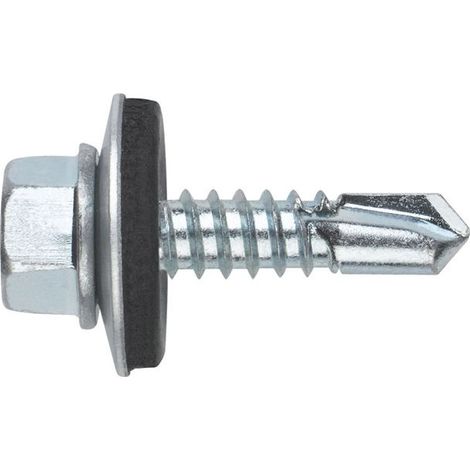 10 Vis à bois tête hexagonale avec rondelle EPDM 4,8x25mm acier galvanisé pour fixation toiture et bardage