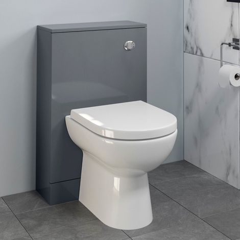Bathroom Toilet WC Concealed Cistern Pan Soft Close Gloss Grey 500mm