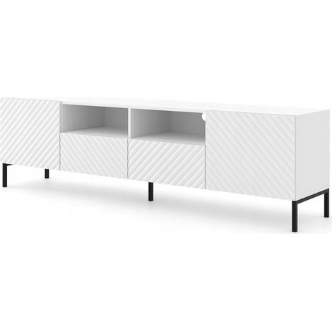 Meuble TV 200x56x42 cm blanc mat SURFA 2D2S meuble Hi-fi luxueux sur pieds noir (1/2)