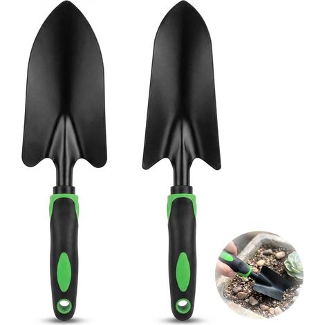 2 Pièces - Truelle de Jardin - Pelle Jardinage - Acier au Carbone - Pour Planter et Désherber - Usage Amateur et Pro - Noir - 31,5x6cm et 32,5x8cm