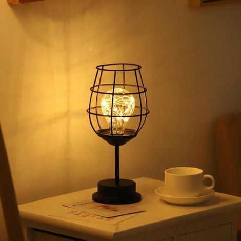 Lampe De Table - Structure En Fer Et Fil De Cuivre - Culot E14 - Lumière Blanc Chaud - Pour Intérieur Maison Hôtel Restaurant - 1 Pièce (1/5)