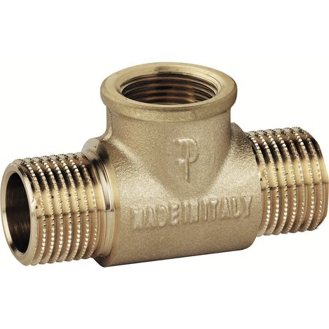 montaje hidráulico de latón en forma de T MHM a TEE FP Pattaroni F140  3/4"M x 3/4"F x 3/4"M