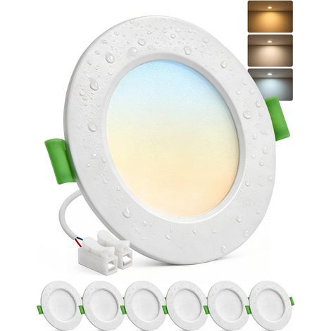 Set of 6 Recessed LED Spotlights IP44 5W 3 Color Temperatures 68-80mm Opening For Bathroom Kitchen (1/5)