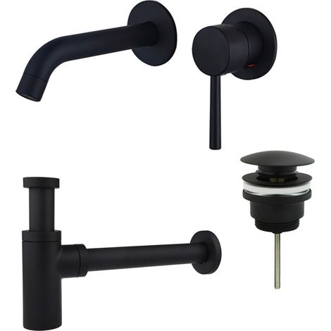 FugaFlow Eccelente Sobrado Slim Slim Kit mitigeur lavabo - robinet encastrable - bonde clic clac - siphon design - Noir mat (1/4)