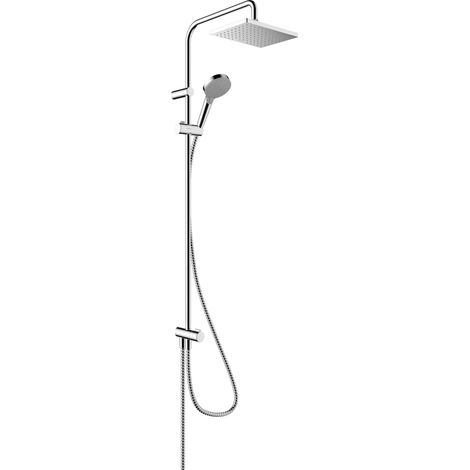 Colonne de douche sans mitigeur, douche pluie (230 x 170 mm) avec inverseur, douchette (2 jets), support, flexible de douche, barre et douche de tête carrée 1 jet, Chromé (1/5)