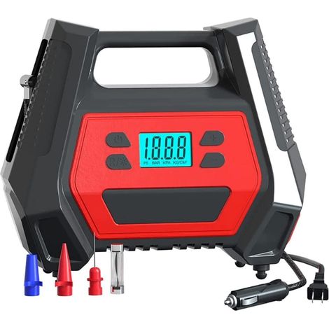 Tragbarer Luftkompressor, elektrische Luftpumpe, AC/12 V DC Dual Power Reifenpumpe, Autoreifenfüller mit 3-Düsen-Adapter mit LED-Licht (Farbe: Rot) (1/5)
