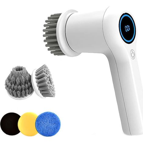 Brosse de nettoyage électrique avec 5 têtes de brosse remplaçables, épurateur électrique portatif pour baignoire, sol, mur, carrelage, toilettes, fenêtre, évier (1/5)