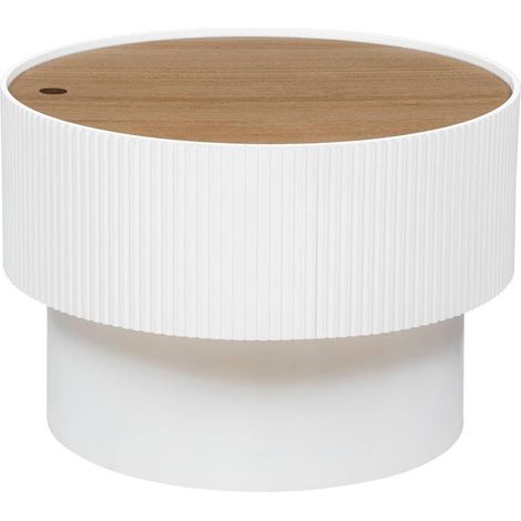 Table basse Enola en placage frêne, diamètre 55 cm, blanche (1/4)
