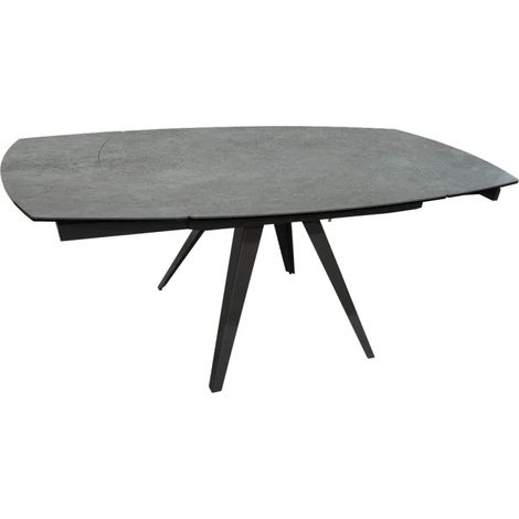 Table extensible ovale 120/180 cm – Céramique gris béton – Accueille jusqu'à 8 personnes – Piétement acier époxy gris anthracite – Meubletmoi