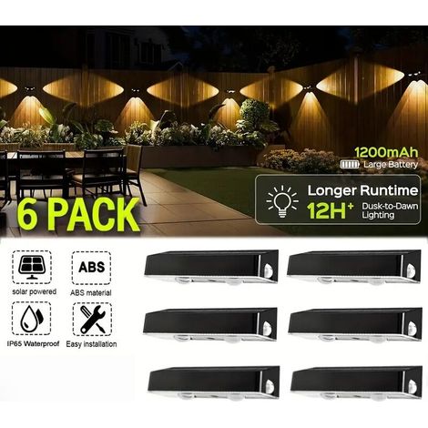 6-teiliges solarbetriebenes Terrassenleuchten-Set, 9 feste Farben und farbwechselnde Solar-Zaunleuchten, 3 Solar-LED-Linsen mit 10 Beleuchtungsmodi, IP65