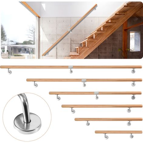 TolleTour Barandilla de pared de haya 100 cm, pasamanos antideslizante Ø4,2 cm con soportes inox, para niños mayores (1/5)