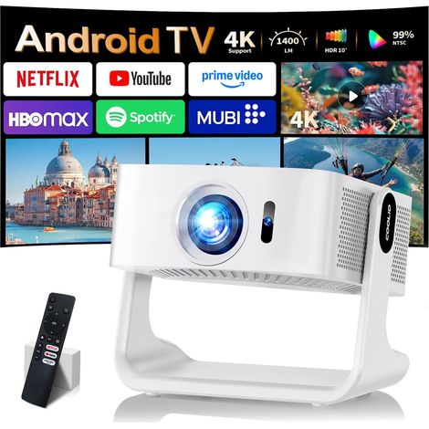 [Compatible avec Netflix & Auto Focus] Videoprojecteur 4K Ultra HD 1080P Mini Projecteur Video avec WiFi 6 et BT 5.4 et évitement Automatique des Obstacles pour TV Stick/Laptop/PS5/HDMI Blanc (1/5)