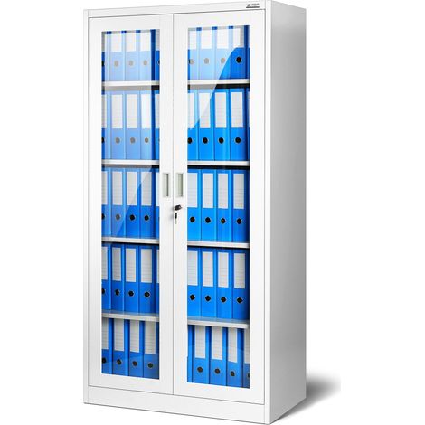 Jan Nowak Aktenschrank C012 Glasvitrine BĂĽroschrank Universalschrank FlĂĽgeltĂĽrschrank Stahlblech Pulverbeschichtung abschlieĂźbar 185 cm x 90 cm x 40 cm WeiĂź/WeiĂź (1/5)