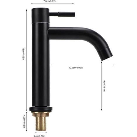 Robinet De Lavabo - Acier Inoxydable SUS304 - Filetage Mâle G1/2in - Pour Salle De Bain Et Vasque - Noir (1/4)
