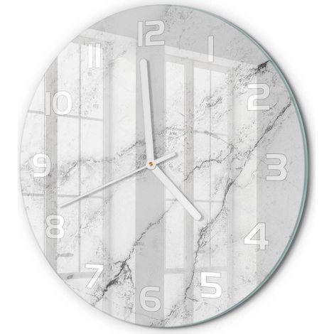 Horloge Murale Ronde Lecture Facile Verre Trempé Silencieuse Chiffres Lisibles Marbre fi 30 cm (1/5)