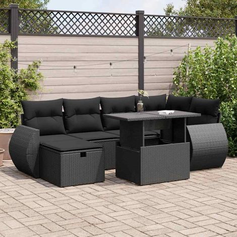 vidaXL Set Divani da Giardino con Cuscini 7pz Nero Polyrattan (1/4)
