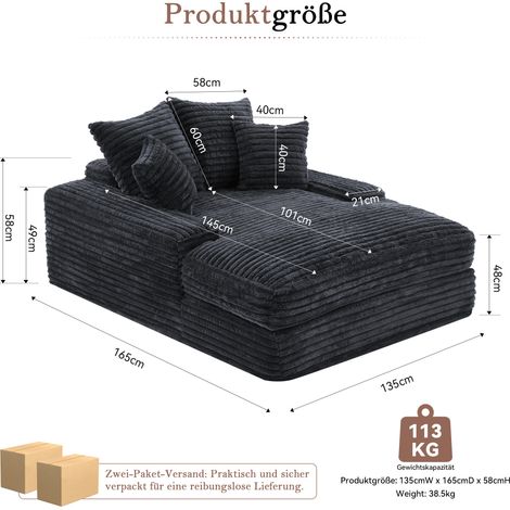 Canapé-lit slim luxe en velours côtelé gris. 4 coussins inclus, 2-en-1 sans assemblage, économe d'espace (1/5)