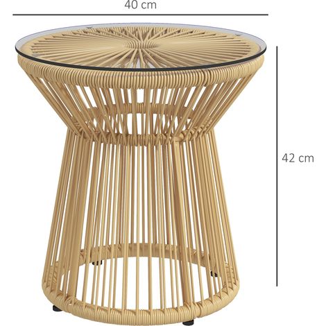Table d’appoint ronde Table basse avec table en verre Tambour creux Table de jardin pour patio Métal beige