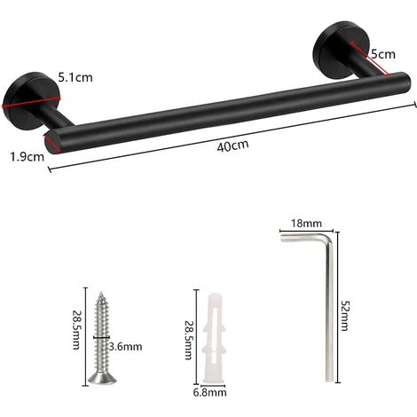 Porte-Serviettes Murale 40 cm Barre Serviette Murale en Acier Inoxydable 304 Porte Serviette Salle de Bain Noir Mat Barre Porte Serviette Support Accessoire de Salle de Bain ou Cuisine Lumten (1/5)