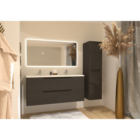 Meuble double vasque LUNA Tissé Gris 120cm avec Miroir Reflet (1/5)