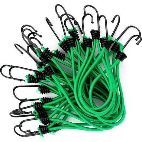 25 Tendeurs Elastique avec Crochet pour Remorque, Bache, Camping, Pavillon, Tente etc. Petit Sandow Corde Élastique en Vert (1/5)