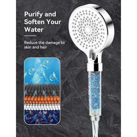 Pommeau de douche avec Filtre Economie Deau, Pommeau Douche Anti Calcaire Haute Pression, Douchette Douche Salle de Bain à Effet Pluie avec 5 Types de Jets
