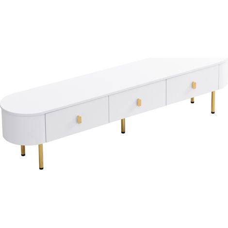 Ensemble salon avec meuble TV et table basse en MDF blanc et doré avec tiroirs (1/5)