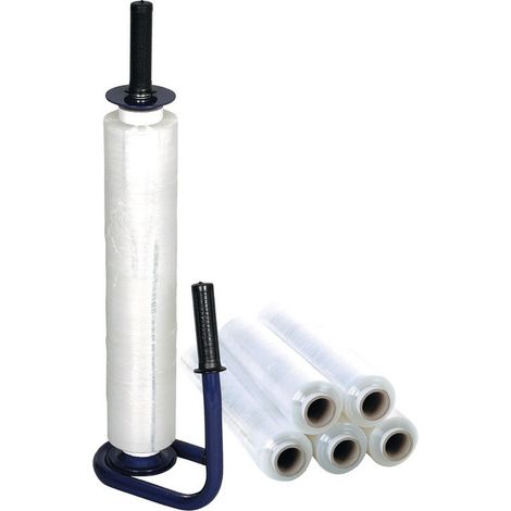 Set film estensibile Stand.L300 mxP450mm 20 µm trasparente con 1 dispenser e 6 rotoli.