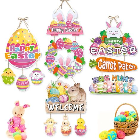 Pendentif De Pâques - Lapin Et Œufs En Papier - Décoration Murale Pour Intérieur Et Extérieur - 1 Pièce (1/5)