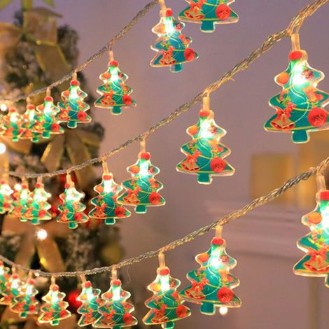 Guirlande LED Noël motifs sapin Père Noël bonhomme de neige, lumière blanc chaud 3000K pour décoration vitrine fenêtre fête, 2m 10LED ou 3m 20LED USB/batterie (1/3)
