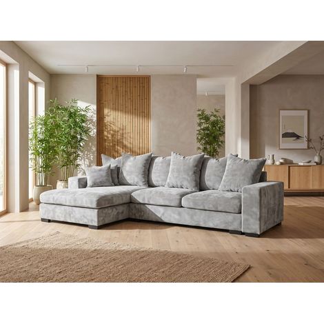 Ecksofa mit Schlaffunktion BENICIO Sofa in Stoff Flow Hellgrau Ottomane Links (1/5)