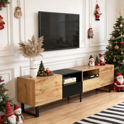 Mueble de TV - NEXU - 2 cajones y 2 puertas - mueble de TV de madera - construcción robusta - mueble de salón - 190 x 38 x 48 cm